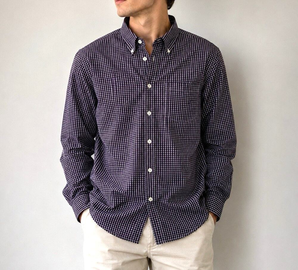 American Eagle Vintage Fit Shirt Men’s Large Purple White Plaid 100% Cotton
